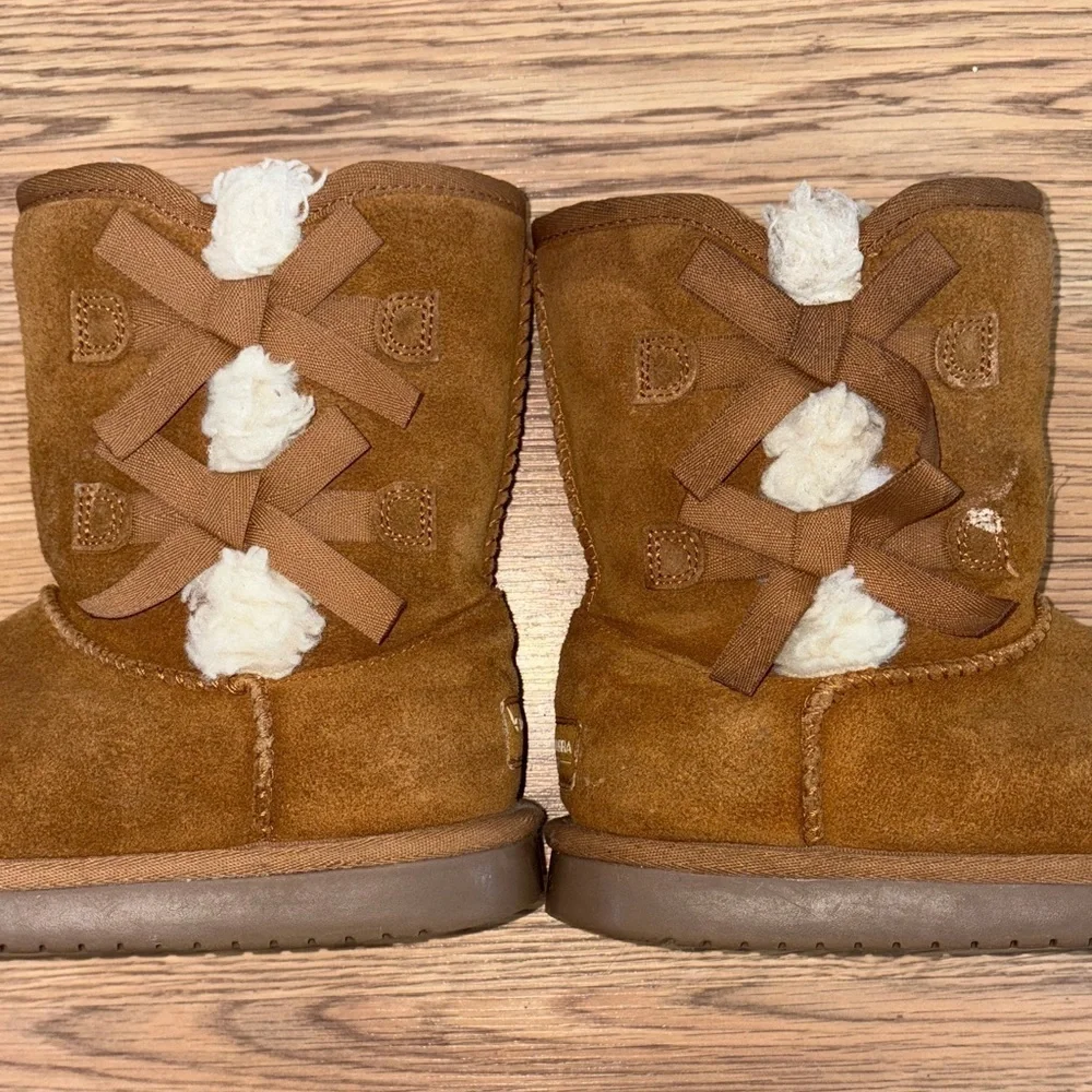 Warm Tan Koolaburra Kids Boots with Bow Accents